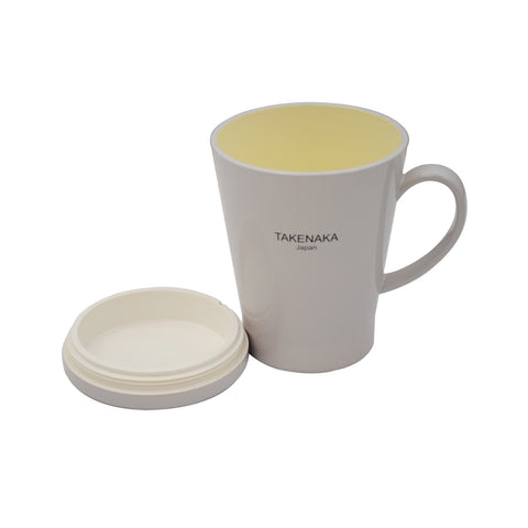 Takenaka Mug Cup with Lid, designed to be spill-free and microwave-safe, offering a convenient and stylish solution for enjoying beverages on the go or at home.