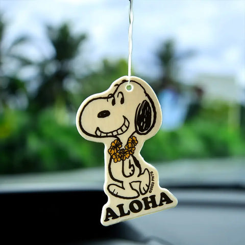 Three Potato Four Peanuts® Snoopy Air Freshener in Aloha Coconut scent, featuring a tropical coconut fragrance and a fun Snoopy design, perfect for adding a playful, beachy vibe to any space.