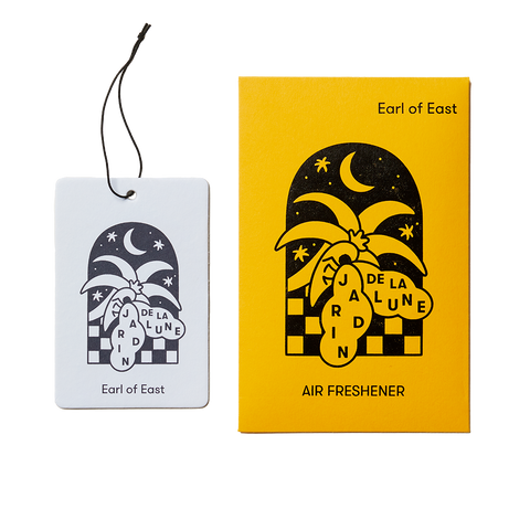 Earl of East Home & Car Card Air Freshener in Jardin De La Luna scent, featuring a captivating blend of tuberose, blackberry, bergamot, and cade for a rich and floral fragrance.