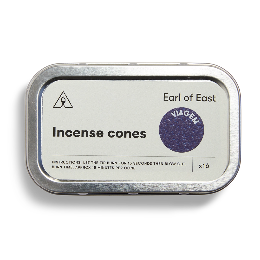 Earl of East Home & Incense Cone in Viagem scent, inspired by the city of Lisbon, Portugal. A fresh, earthy fragrance capturing the whole fig tree, from crisp green leaves to bitter stems and sap, evoking the warmth of hazy summer nights.