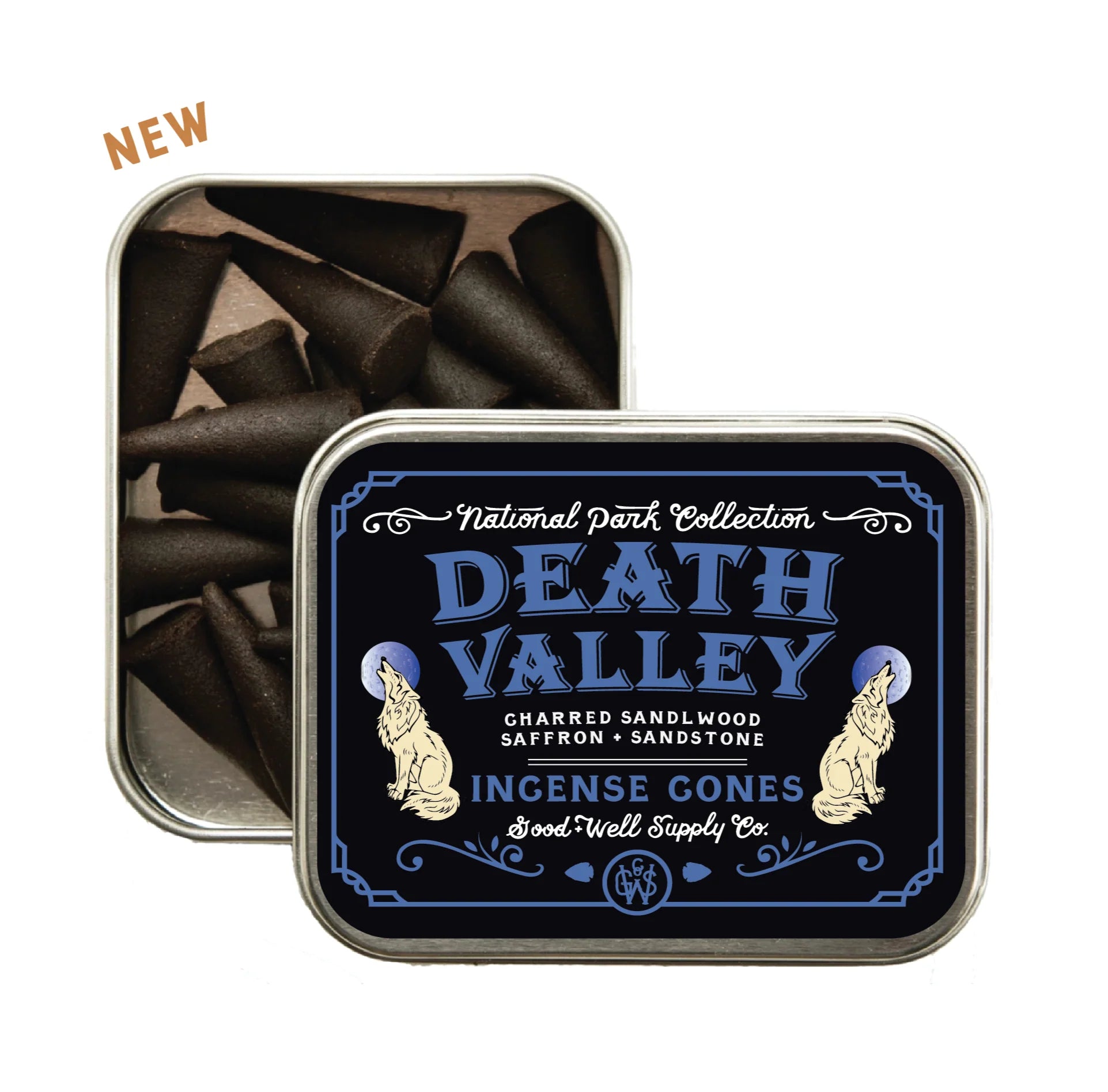 Good and Well Supply Co Incense Cone in Death Valley National Park scent, blending charred sandalwood, saffron, and sandstone for a rugged, warm fragrance inspired by desert landscapes.